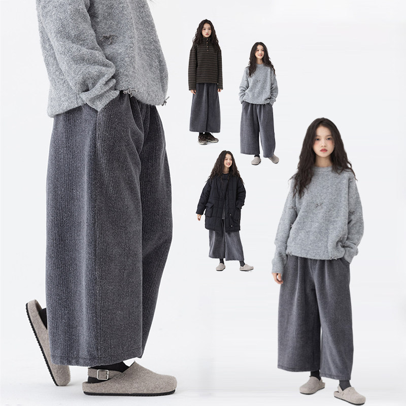 大童毛呢阔腿裤小个子优选雪花绒八分直筒裤男女童冬日百搭休闲裤,童装/婴儿装/亲子装,裤子,淘宝优惠券,粉丝福利购,淘宝优惠卷