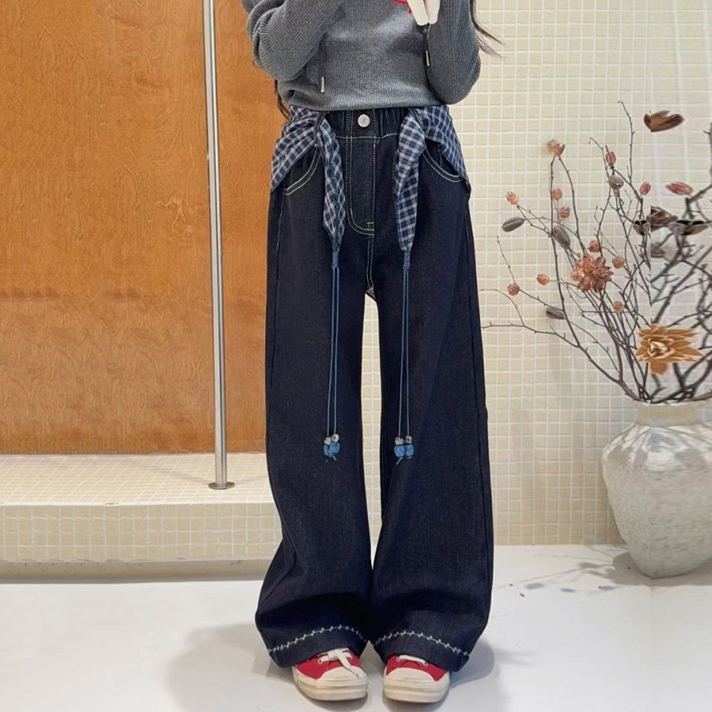 2025冬款女童微喇裤长裤儿童裤子中大童深蓝加绒牛仔裤小个子穿搭,童装/婴儿装/亲子装,儿童牛仔裤,淘宝优惠券,粉丝福利购,淘宝优惠卷