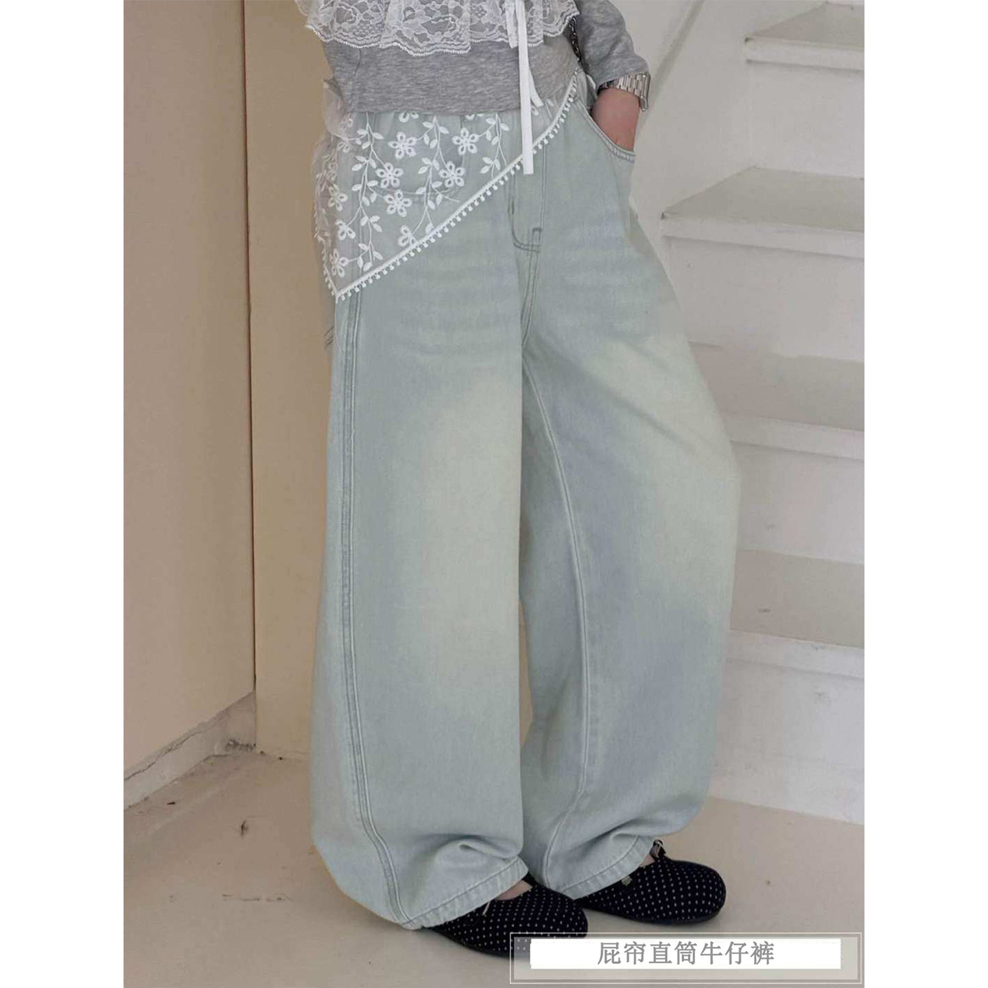 童装2026春款女童屁帘牛仔裤弯刀裤直筒裤中大童宽松洋气浅色超软,童装/婴儿装/亲子装,儿童牛仔裤,淘宝优惠券,粉丝福利购,淘宝优惠卷