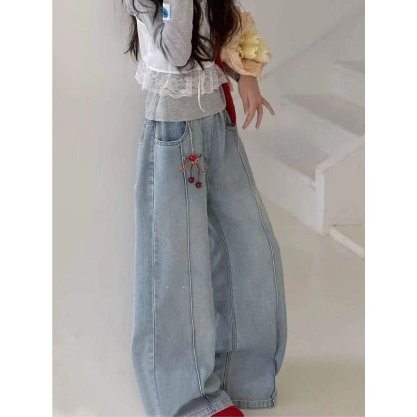 女童牛仔裤韩系直筒裤2026春装新款中大童高腰宽松百搭水洗阔腿裤,童装/婴儿装/亲子装,儿童牛仔裤,淘宝优惠券,粉丝福利购,淘宝优惠卷
