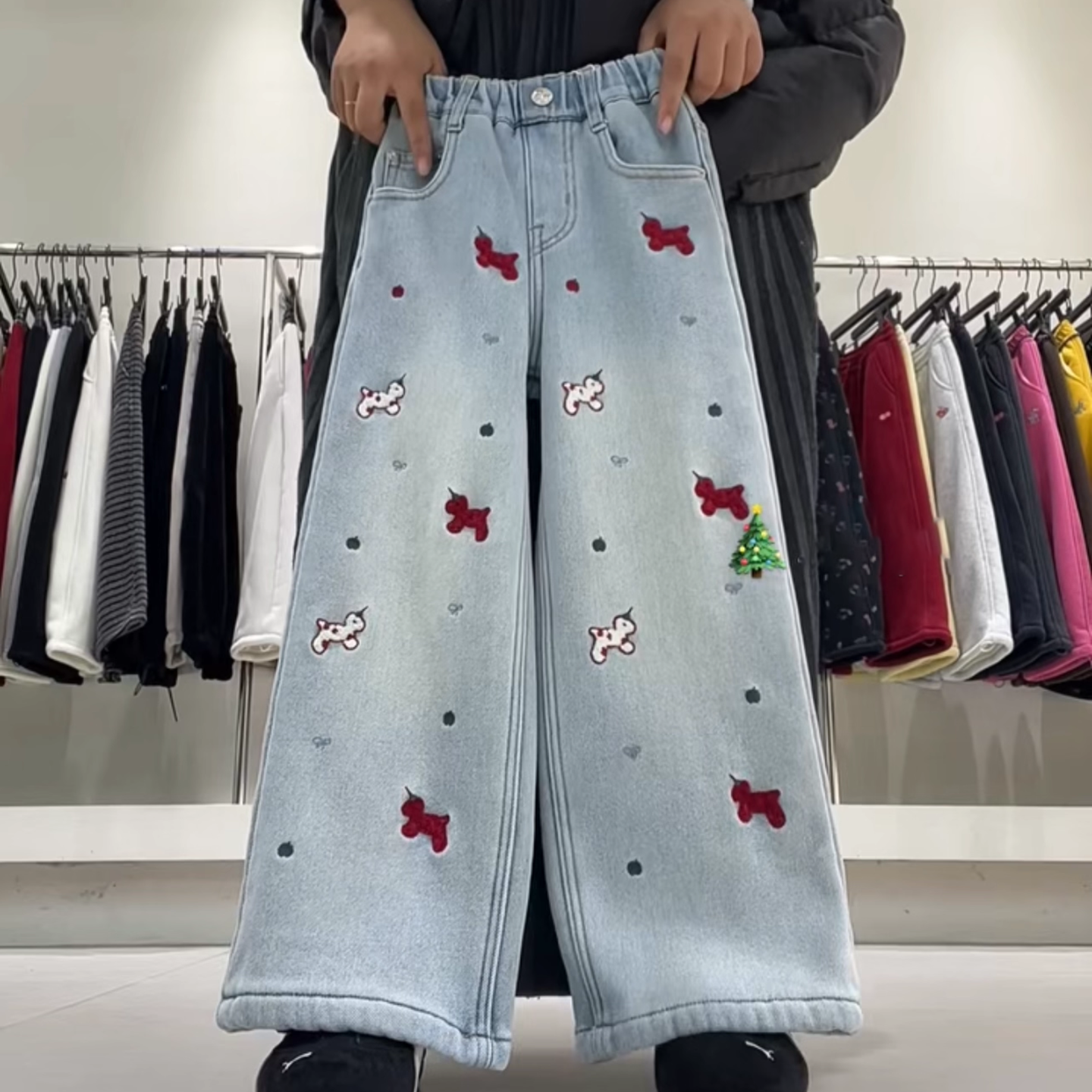 女童冬季加绒小马刺绣牛仔裤直筒裤超软阔腿裤拖地裤小个子长裤潮,童装/婴儿装/亲子装,儿童牛仔裤,淘宝优惠券,粉丝福利购,淘宝优惠卷