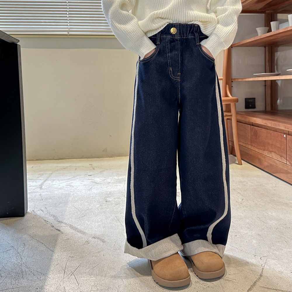 阔腿裤牛仔裤加绒加厚女童