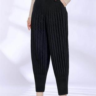 秋裤 秋冬时尚 高级感时尚 女三宅加厚棉裤 夹棉菱格压花褶皱哈伦裤