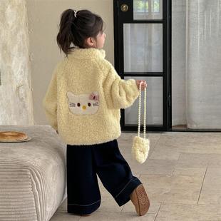 女童秋冬装外套2025新款儿童冬季加绒加厚超好看羊羔毛卡通毛毛衣