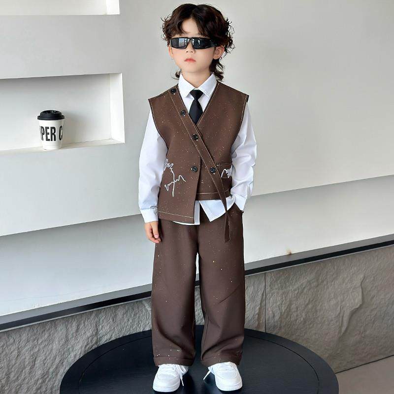 儿童西装套装春秋新款2025婚礼花童礼服帅气英伦风男童走秀演出服