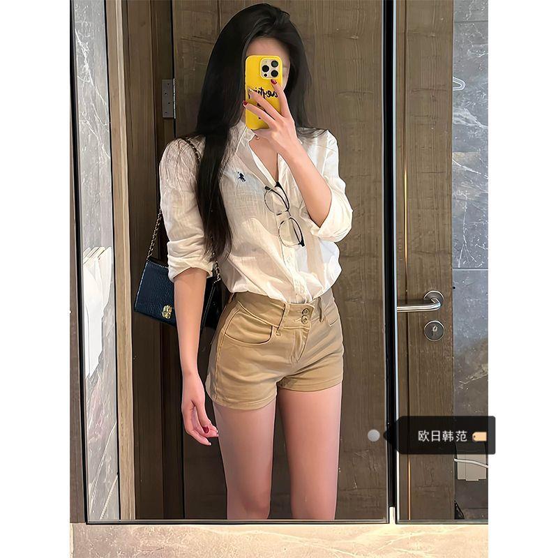 大码美式咖色高级感丰胯牛仔短裤女2025夏季新款高腰修身包臀热裤