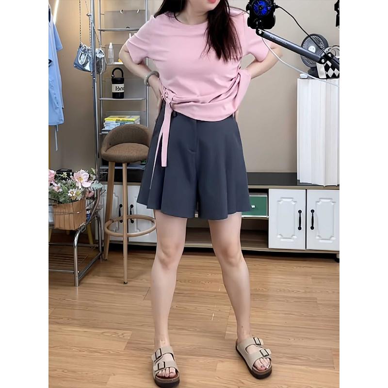 大码高腰A字褶皱阔腿休闲短裤女款夏季胖mm梨型身材显瘦西装裤裙