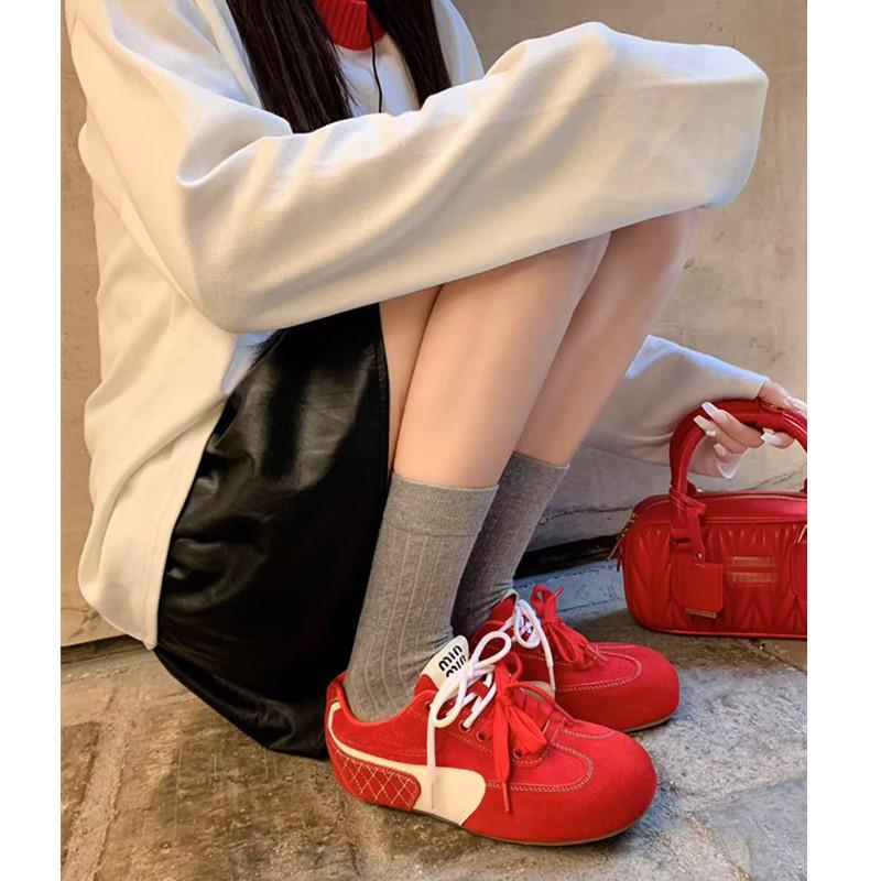 复古厚底德训鞋女2025春夏新款红色阿甘鞋平底板鞋休闲百搭运动鞋
