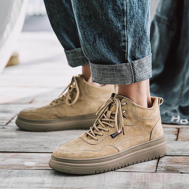 马丁靴男高帮春季新款真皮沙漠工装靴英伦风厚底增高男鞋中帮板鞋,流行男鞋,高帮鞋,淘宝优惠券,粉丝福利购,淘宝优惠卷