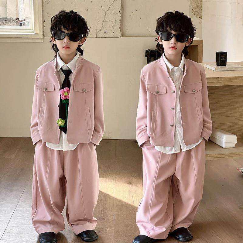 男童礼服套装休闲新款粉色儿童西装夹克帅气时髦潮流早秋穿搭童装