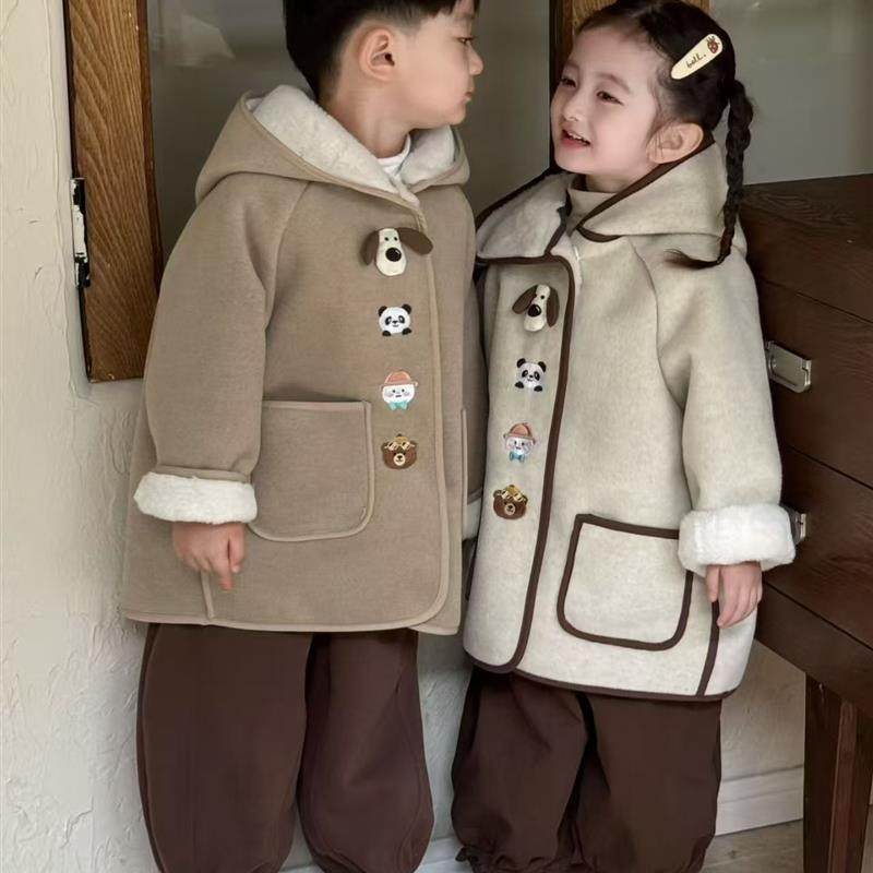 男女童加绒呢子外套秋冬款2025新款宝宝毛呢大衣儿童冬装加厚衣服