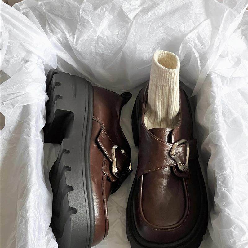 乐福鞋女2025秋冬新款英伦风小皮鞋日系一脚蹬厚底百搭粗跟单鞋,女鞋,深口单鞋,淘宝优惠券,粉丝福利购,淘宝优惠卷
