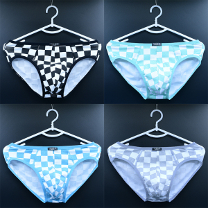 男士三角中腰内裤全棉吸汗透气舒适窄边运动宽松纯棉格子青年裤头