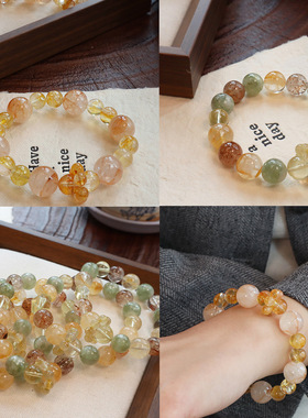 天然水晶手串女大珠黄胶花黑金超水晶个性轻奢高级感串珠手链饰品