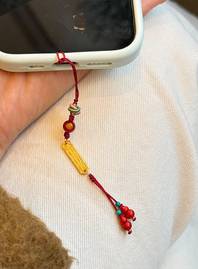 s925纯银太岁牌葫芦红绳手机链包包挂件手工设计百搭个性配饰礼物