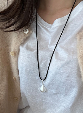 新款s925通体纯银勺子黑绳项链女简约手工编织秋冬可调节毛衣链