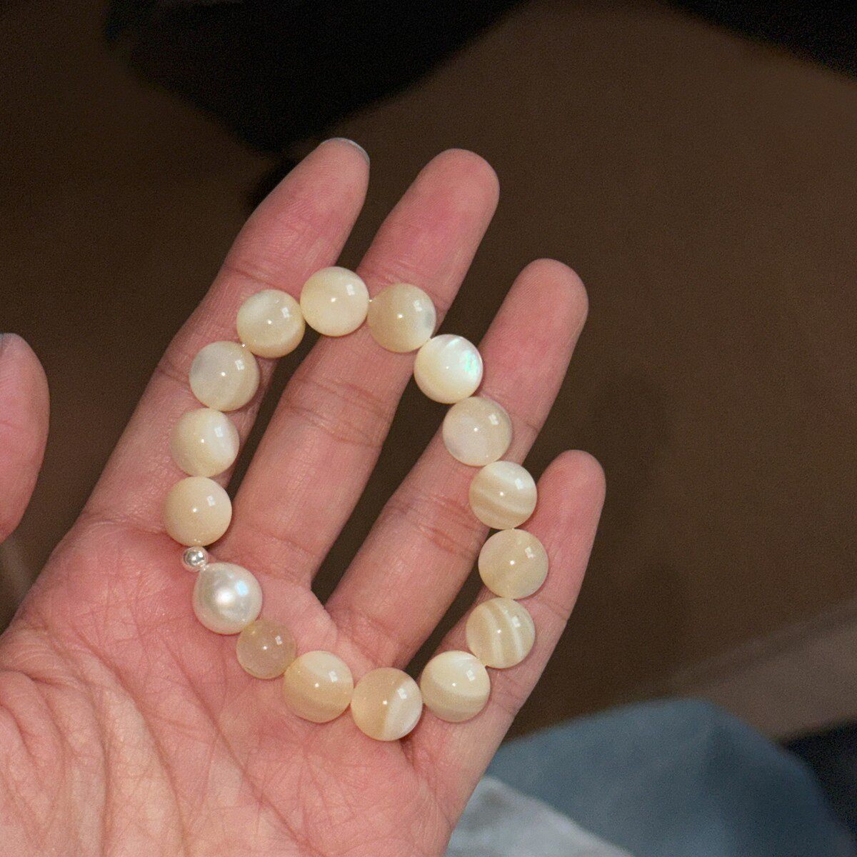 天然老鱼骨天然巴洛克珍珠S925银珠黄水晶手串简约小众温柔手链