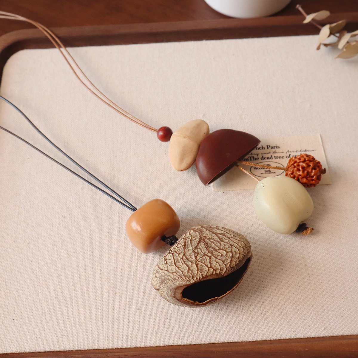 国风天然果壳项链长款秋冬菩提新中式设计高级感可调节毛衣链配饰