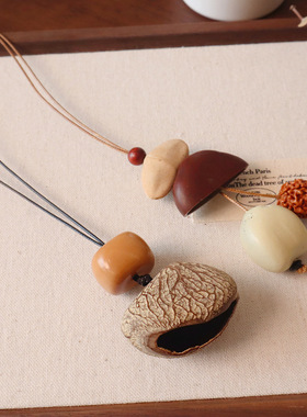 国风天然果壳项链长款秋冬菩提新中式设计高级感可调节毛衣链配饰