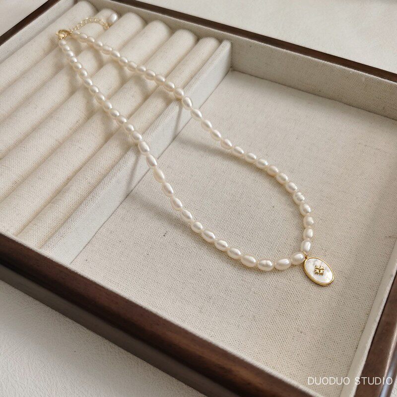 DUODUO STUDIO小米珍珠项链轻奢小众天然淡水玫瑰法式复古毛衣链