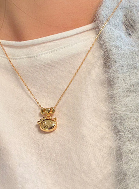 s925纯银蝴蝶结KT猫项链女简约小众设计精致可爱甜美气质锁骨链