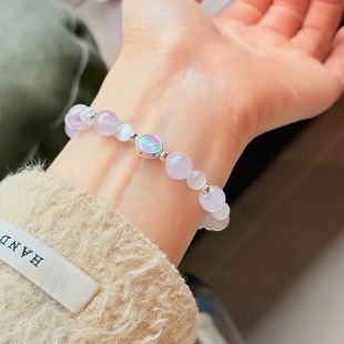 新款s925纯银郁金香猫眼石紫晶圆珠手链女简约新中式设计串珠手串