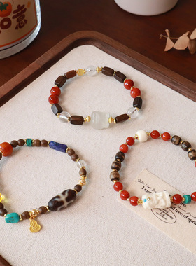 新款南红玛瑙手串菩提天珠沉香木隔珠民族风文玩佛珠手链女饰品