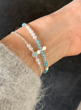 韩版S925纯银天然珍珠花朵碎银子手链简约设计精致时髦个性银手饰