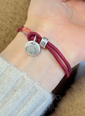 999足银小马圆牌手绳手链女新中式设计生肖本命年马红绳手饰礼物