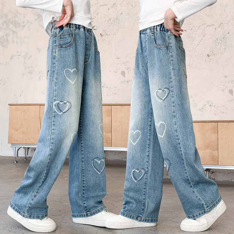 女童牛仔长裤春秋2025新款洋气女大童阔腿裤子秋装儿童休闲裤女孩