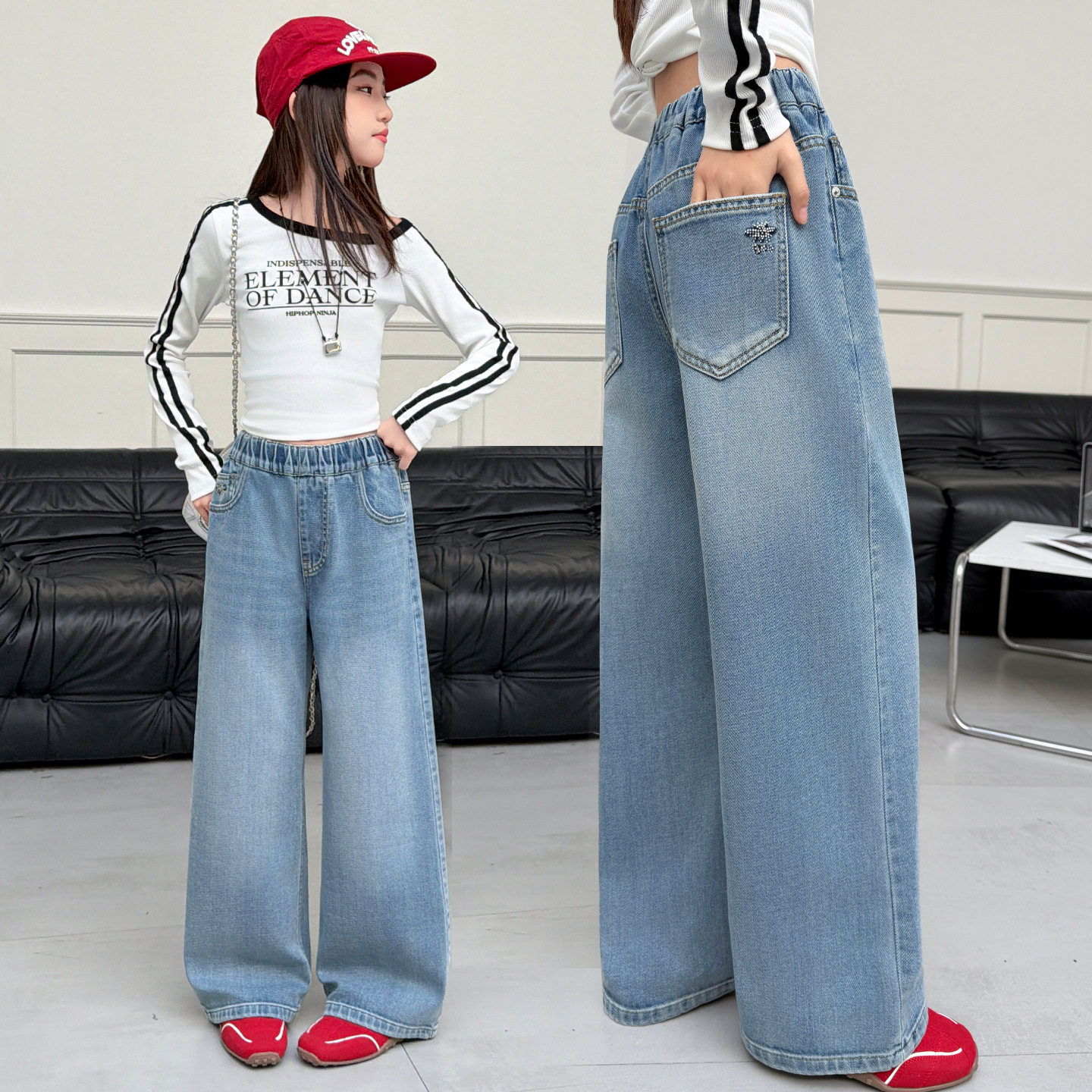 女童宽松牛仔裤春秋新款初中生女孩直筒阔腿裤中大童显高显瘦长裤