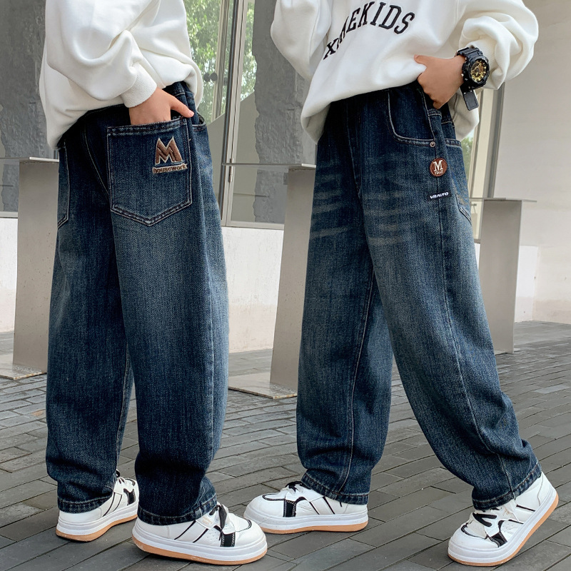 男童秋装裤子帅气炸街儿童秋季牛仔长裤2025新款春秋中大童男孩潮
