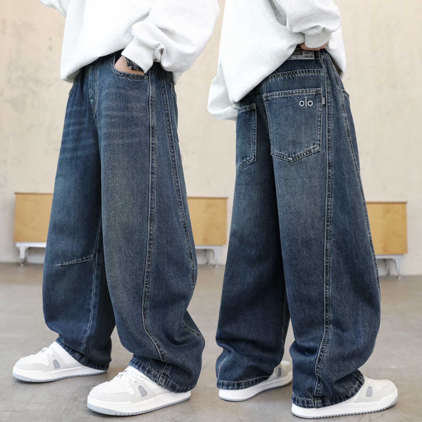 男童加绒裤子大童秋冬季牛仔裤2025新款儿童秋装男孩一体绒休闲裤