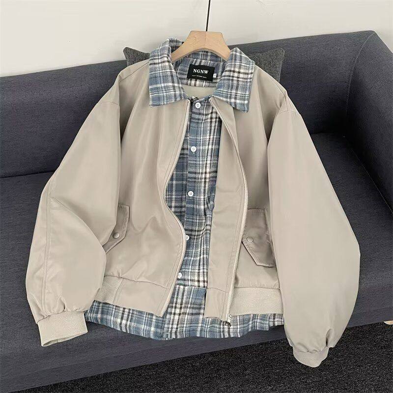 假两件衬衫翻领飞行夹克男街头复古潮牌情侣美式宽松Clean外套