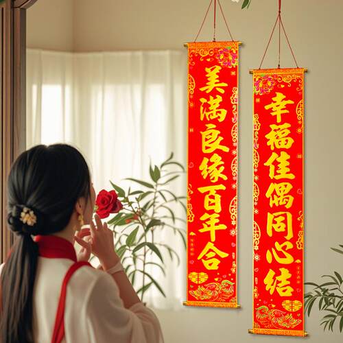 挂式男女方通用大门装饰结婚对联