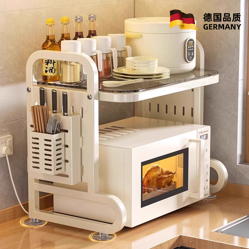 2025新款厨房微波炉置物架钢化玻璃台面多功能电饭煲烤箱收纳架子