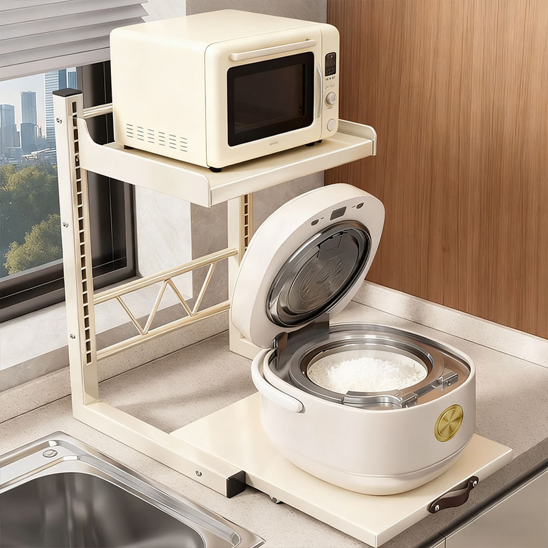 微波炉置物架厨房烤箱支架可抽拉电饭煲电器台面多功能收纳架子