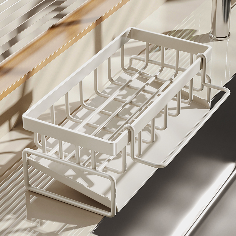 奶油白厨房置物架沥水收纳架