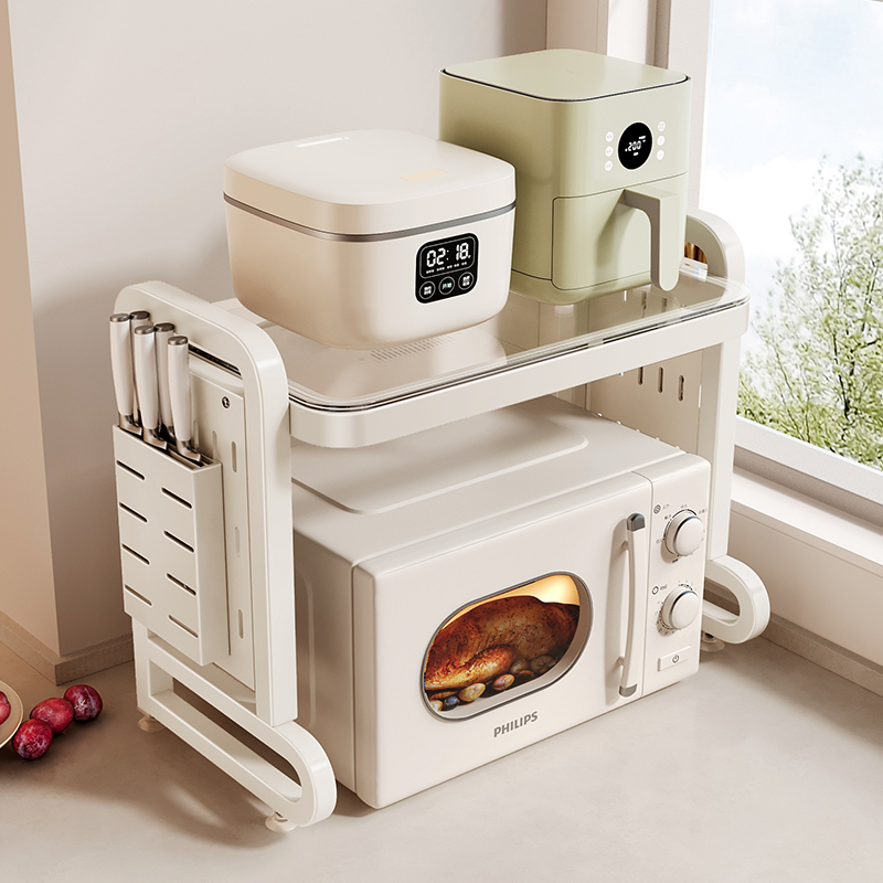 2025奶油风洞洞板微波炉置物架