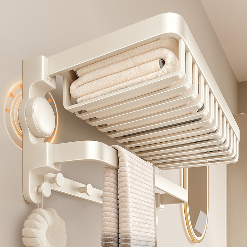 吸盘毛巾架卫生间免打孔浴巾置物架子一体太空铝浴室厕所挂杆套件