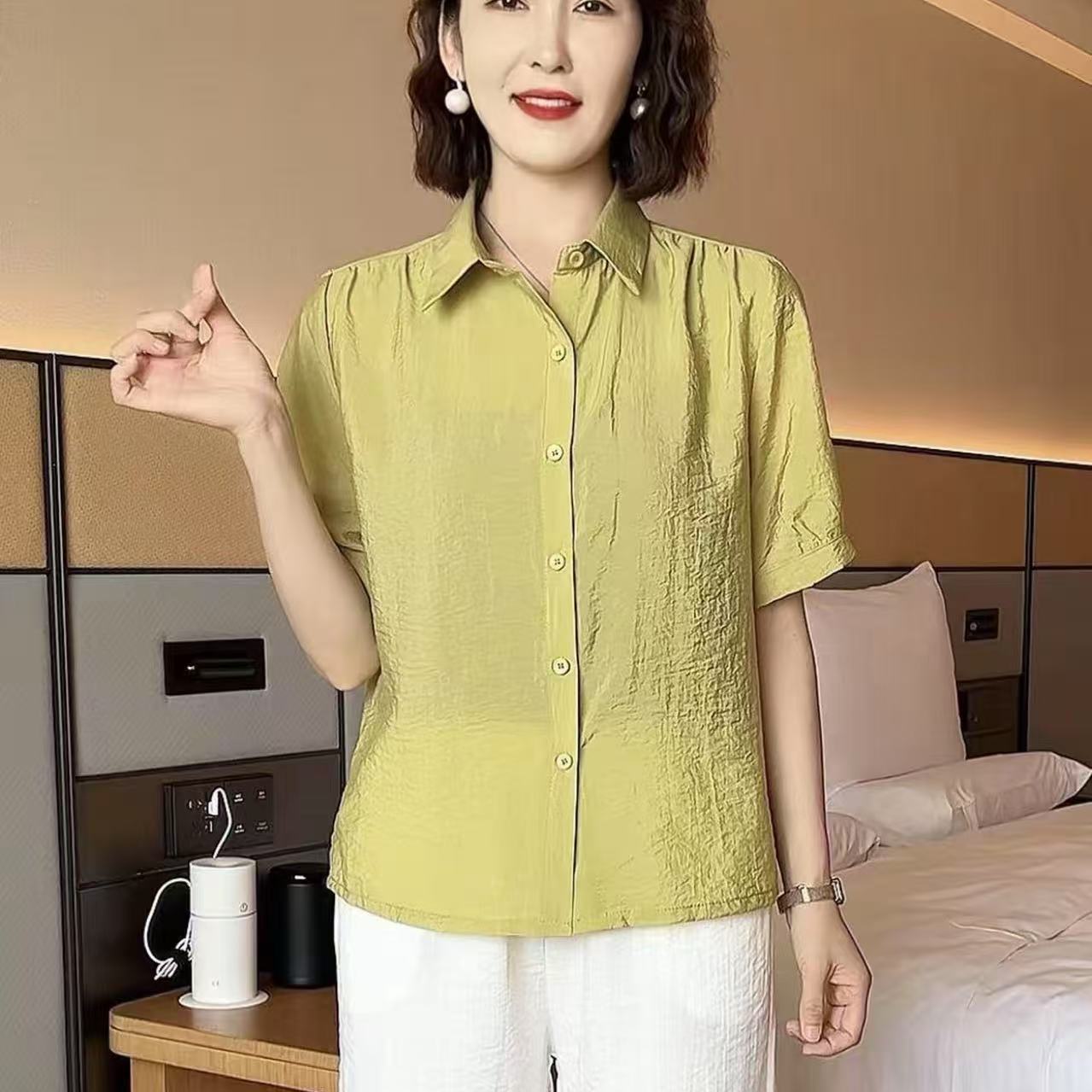 薄款翻领薄款纯色短袖