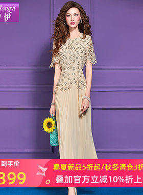 菲梦伊假两件亮片连衣裙女夏季轻熟时尚名媛设计感收腰气质长裙子
