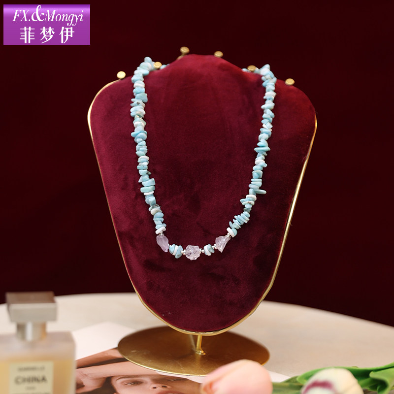 菲梦伊波西米亚项链女彩色碎石锁骨链天然石头颈链连衣裙小众配饰