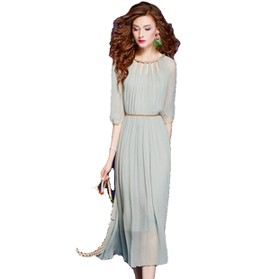 菲梦伊100桑蚕丝连衣裙女夏季法式茶歇甜美收腰顺纡真丝度假长裙