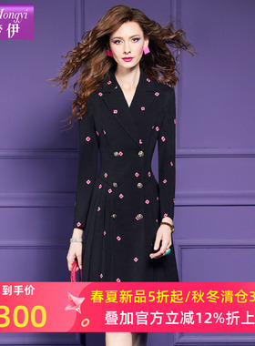 菲梦伊绣花黑色西装连衣裙女春季新款高贵洋气时尚设计感气质裙子