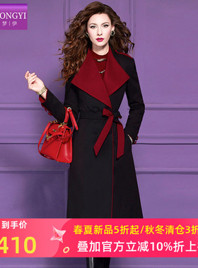 菲梦伊西装领黑色毛呢外套女冬季时尚设计感双排扣中长款气质大衣