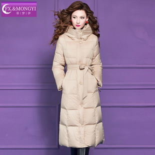 【直播专享】菲梦伊连帽白鸭绒羽绒服女冬季收腰中长款妈妈装外套