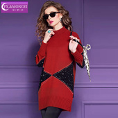 直播专享 菲梦伊含羊毛红色毛衣女冬加厚半高领上衣过年衣服