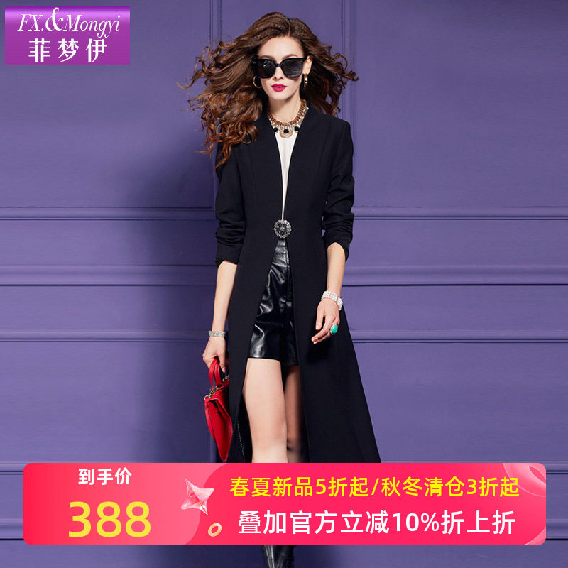 菲梦伊西装风衣外套女中长款2025秋季法式简约OL干练修身气质大衣