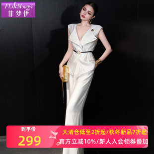 气质上衣送腰带配休闲阔腿裤 菲梦伊白色西装 高品质时尚 女夏季 套装